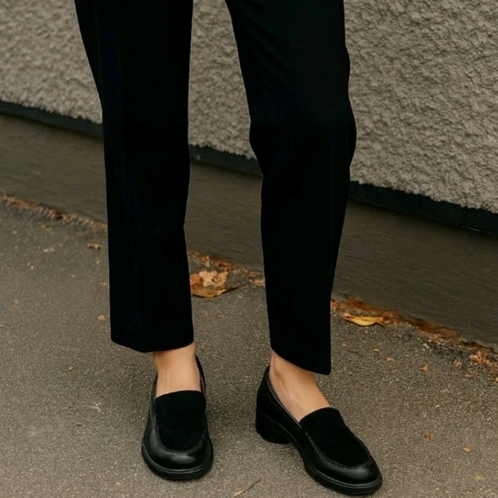J. Crew Womens Black Leather Loafer With Suede Top Classic Minimalist Shoe 8